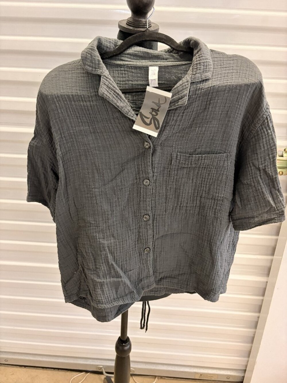 Women's Small blackish-gray thick cotton/linen collared shirt
